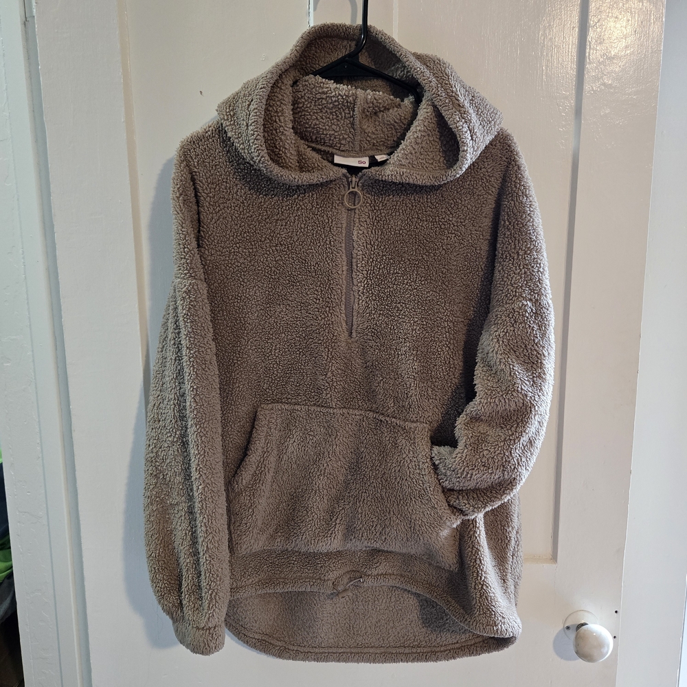 SO Cozy Tan Sherpa Quarter Zip‎ Hoodie, Size Medium, Pullover Hoodie Super Soft